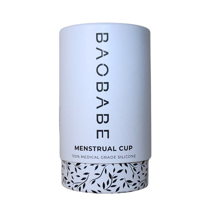 Alt tag: "Baobabe Menstrual Cup made from 100% medical grade silicone for comfortable, reusable, and eco-friendly menstrual care."