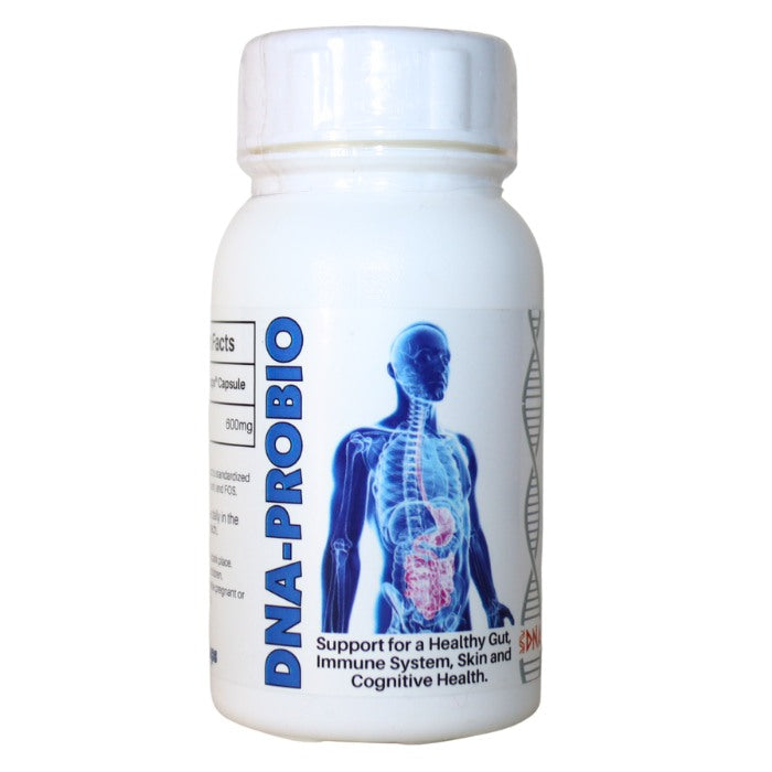 DNA-Probio is a multi-strain probiotic supplement formulated to support gut health, immune function, cognitive performance, and skin vitality.