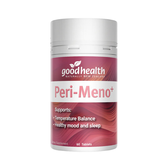 Good Health Peri-Meno+ 60 tablets, supporting temperature balance, healthy mood, and sleep during perimenopause.
