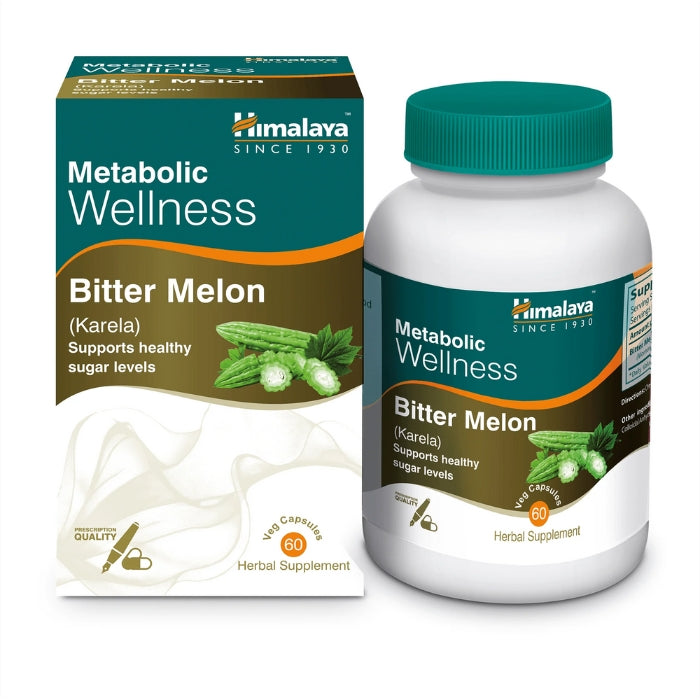 Himalaya Bitter Melon (Karela) Metabolic Wellness supplement, supports healthy sugar levels, 60 veg capsules, herbal formula.