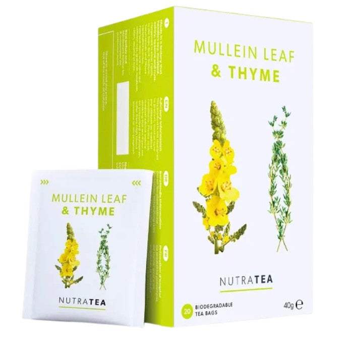 NutraTea Mullein Leaf & Thyme tea packaging on a white background
