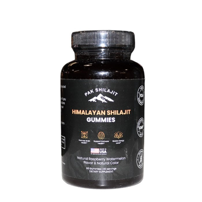 Pak Shilajit Himalayan Shilajit Gummies support brain health, immune function, energy levels, stamina, focus, and overall vitality.