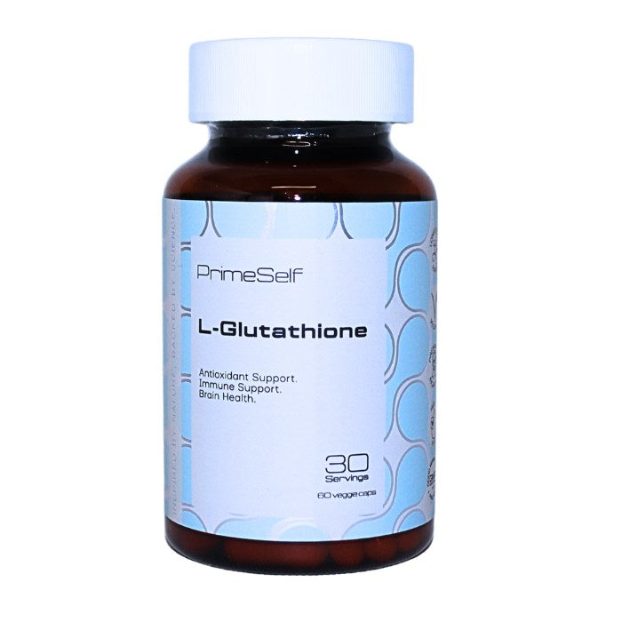 PrimeSelf L-Glutathione supplement designed to enhance antioxidant protection, strengthen immune response, and support overall brain function.