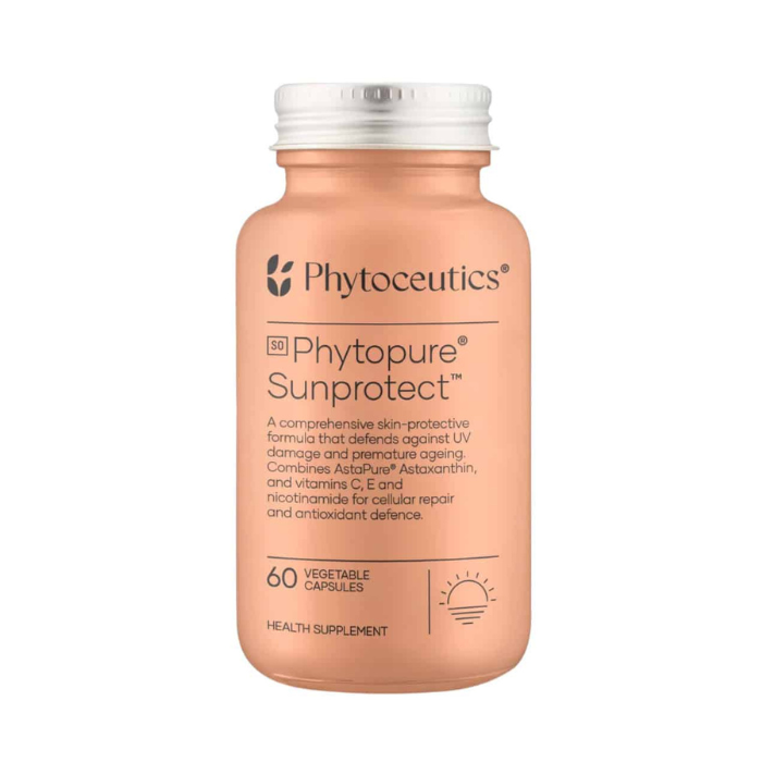 PHYTOCEUTICS Phytopure Sunprotect skin supplement with astaxanthin polypodium leucotomos antioxidants for UV defence and skin health