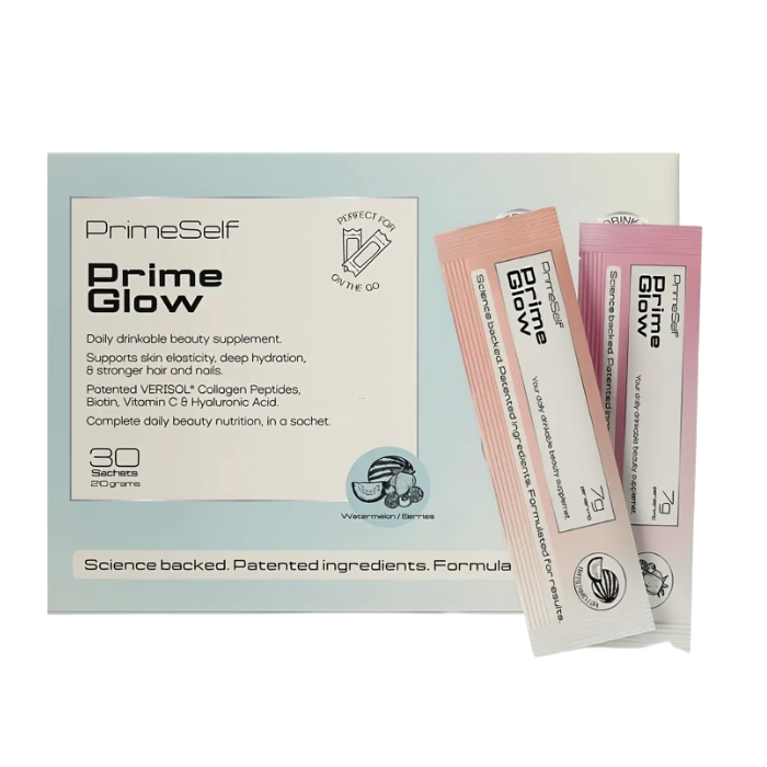 PRIMESELF Prime Glow beauty supplement with collagen, biotin, hyaluronic acid and vitamin C for healthy skin, hair and nails