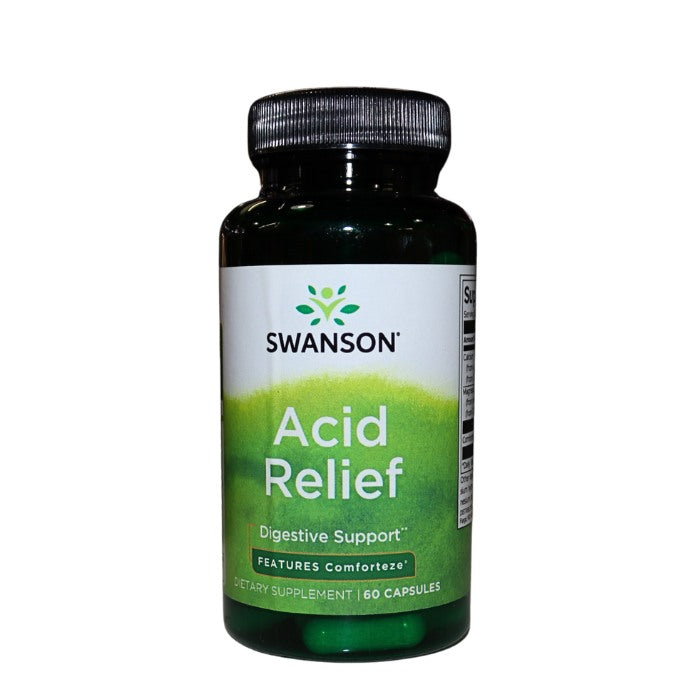Swanson Acid Relief 60 Capsules – Provides digestive support, soothes heartburn, reduces stomach acidity, and promotes gastrointestinal comfort