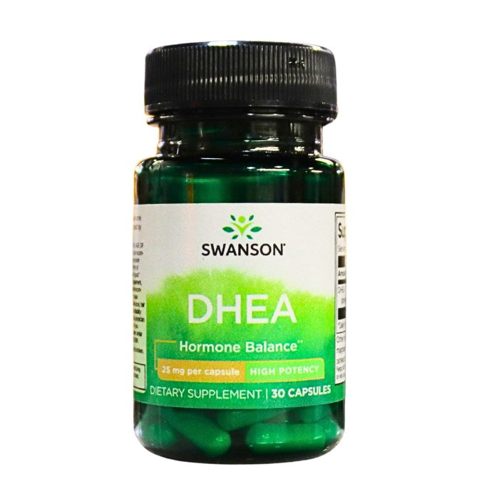 Alt tag: Swanson DHEA 25mg, 30 capsules, a high potency dietary supplement that supports hormone balance, energy, vitality, and healthy aging.