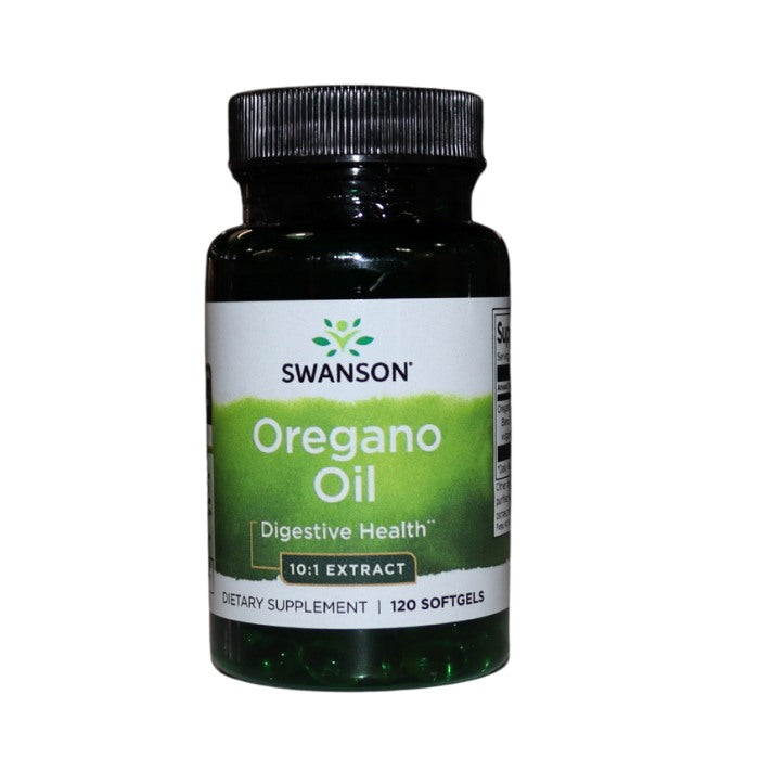 Alt tag: "Swanson Oregano Oil 10:1 Extract 120 Softgels – Supports digestive health, promotes immune defense, provides antioxidant benefits, and maintains gut balance"