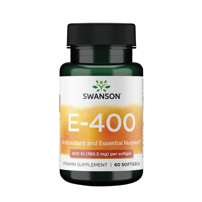 SWANSON E-400 – daily vitamin E antioxidant supplement, 400 IU, 60 softgels for heart and skin health, clean ingredients