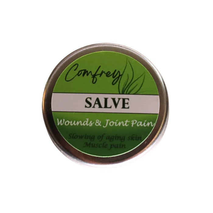 Comfrey Salve – natural herbal ointment for wounds, joint pain, muscle relief, and slowing signs of aging skin with soothing ingredients.