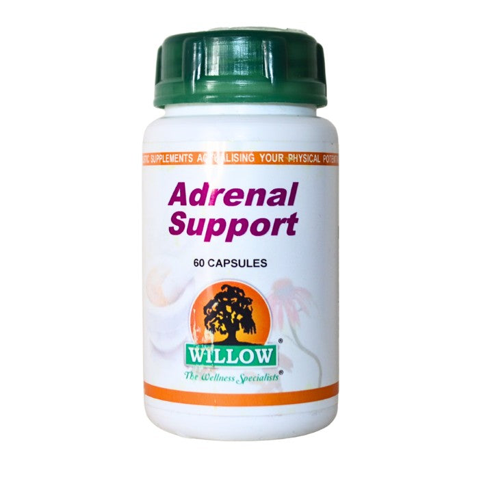 Alt text: Willow Adrenal Support supplement in capsule form to help maintain healthy adrenal function, boost energy levels, and support stress resilience.