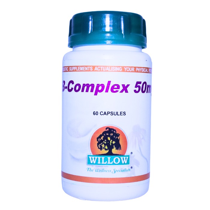 Willow B-Complex 50mg is a balanced vitamin supplement designed to support energy metabolism, nervous system health, and stress resilience.