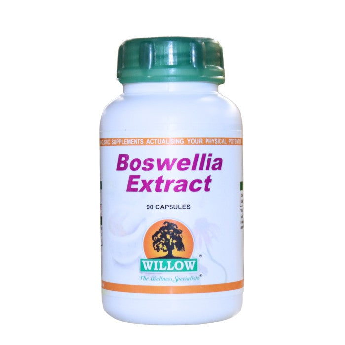 WILLOW Boswellia Extract supplement bottle, traditionally used to support joint comfort, reduce inflammation and promote mobility naturally