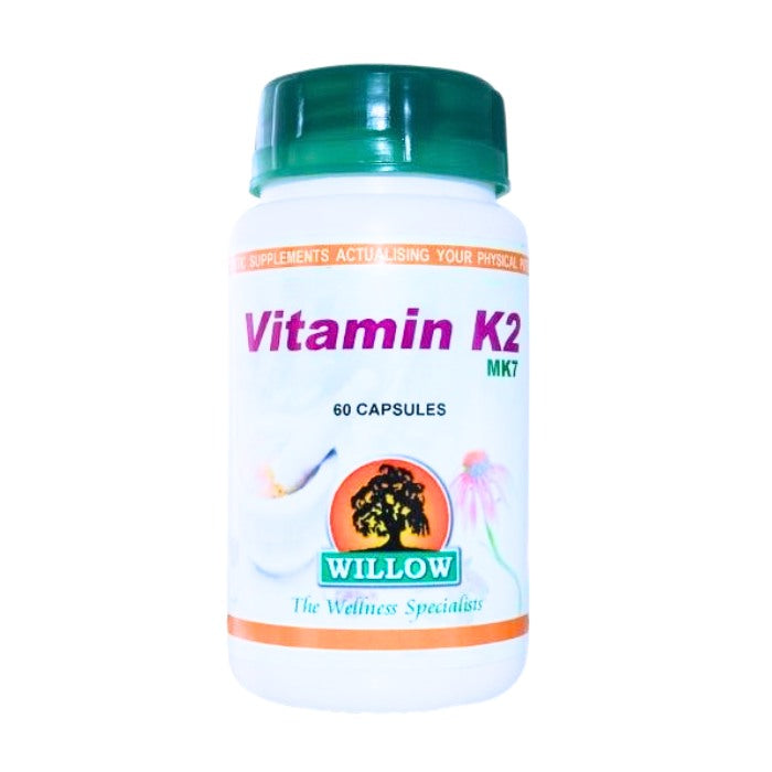 Willow Vitamin K2 MK7 is a dietary supplement that helps support strong bones, cardiovascular health, and optimal calcium distribution in the body.