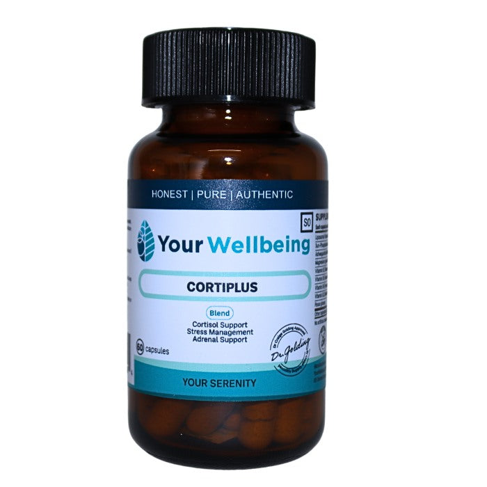 Alt tag: Your Wellbeing CortiPlus, a dietary supplement formulated to support cortisol balance, stress management, and overall adrenal health for enhanced daily wellbeing.