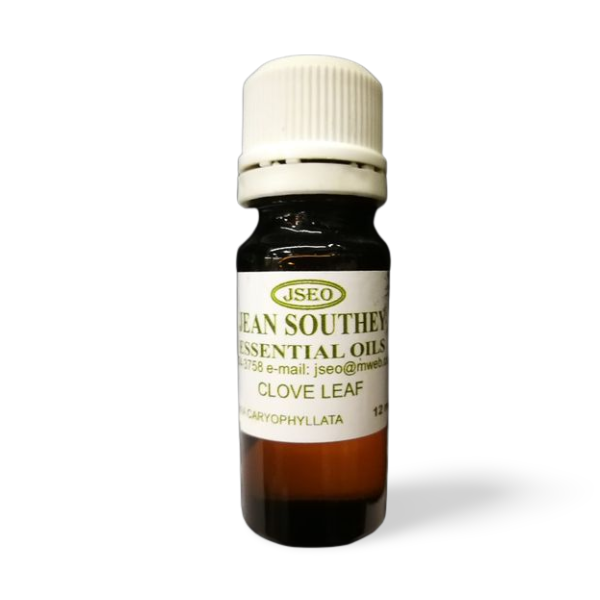 Jean Southey Essential Oils Clove Leaf bottle with a white cap, featuring high-quality clove leaf essential oil for therapeutic use.