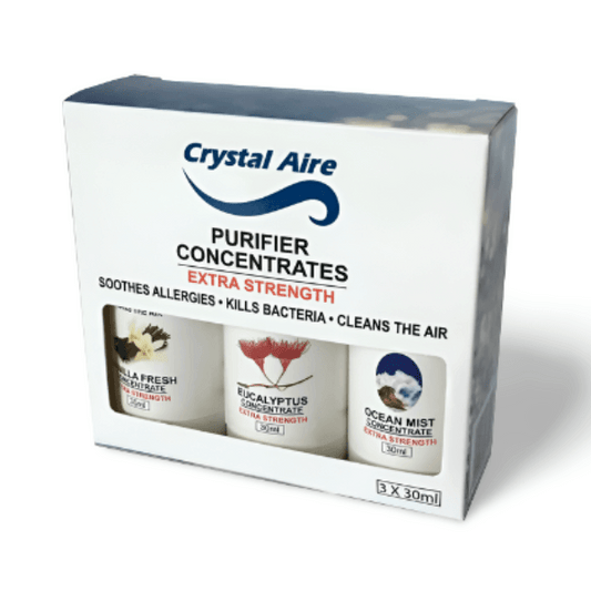 Crystal Aire Purifier Concentrate 3 pack - Vanilla, Eucalyptus, Ocean Mist: Natural Air Purification with Essential Oils