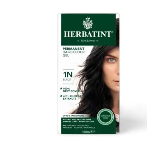 HERBATINT 1N Black - ammonia-free permanent hair colour with organic herbal extracts for rich, intense, and healthy-looking black hair.