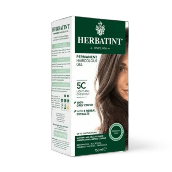 HERBATINT 5C Light Ash Blonde permanent hair colour, ammonia-free with 8 organic herbal extracts for soft, cool ash tones and healthy-looking hair.