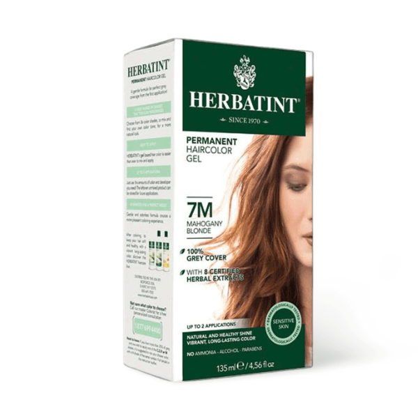 Herbatint 7M Mahogany Blonde – Ammonia-free permanent hair dye with organic herbal extracts for warm, natural colour and grey coverage.