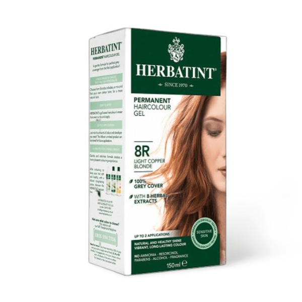 Herbatint 8R Light Copper Blonde – natural hair dye with clean ingredients, offering vibrant copper colour and 100% grey coverage.