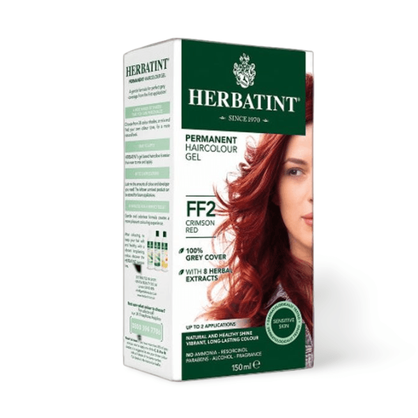 HERBATINT FF2 Crimson Red permanent hair colour, ammonia-free with 8 organic herbal extracts for vibrant, healthy-looking hair.