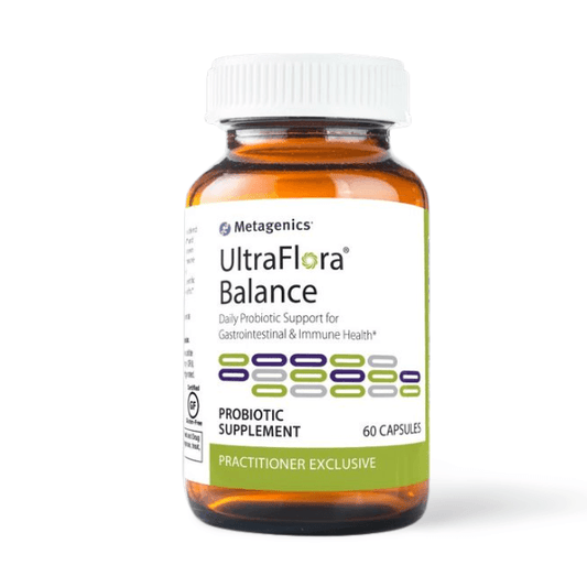 Metagenics UltraFlora® Balance provides a dairy-free base for a blend of highly viable, pure strains of L. acidophilus NCFM® and B. lactis Bi-07®—“friendly” bacteria. Shop probiotic supplements from The Good Stuff Health Shop near me