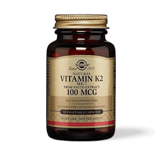 Solgar ® Natural Vitamin K2 (MK-7) 100 µ  Vegetable Capsules utilises the highly bioavailable natural form of Vitamin K, Menaquinone-7. - The Good Stuff Online Health Shop Durban