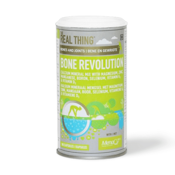 WHAT'S IN BONE REVOLUTION? 1. Calcium, a different kind 2. Boron 3. Magnesium 4. Vitamin D3 5. MenaQ7® (Vitamin K2) 6. Manganese 7. Zinc from The Good Stuff.