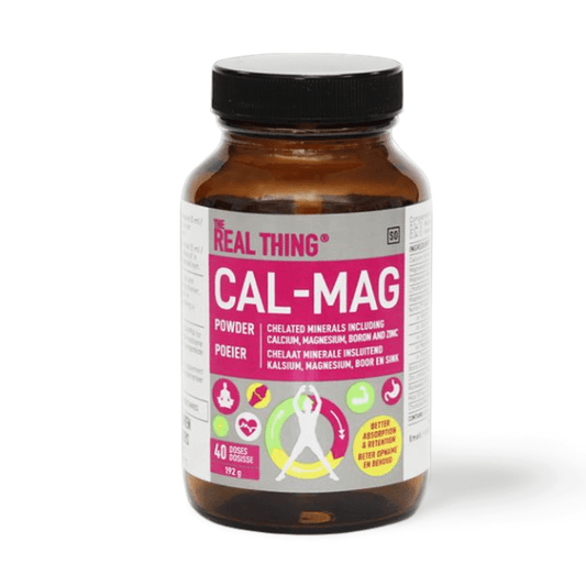 The Real Thing Cal-Mag Powder contains chelated mineral salts that include Calcium, Magnesium, Boron Citrate and Zinc Citrate. It can get well absorbed and retained within your cells to support your natural bodily functions from The Good Stuff Health Shop.