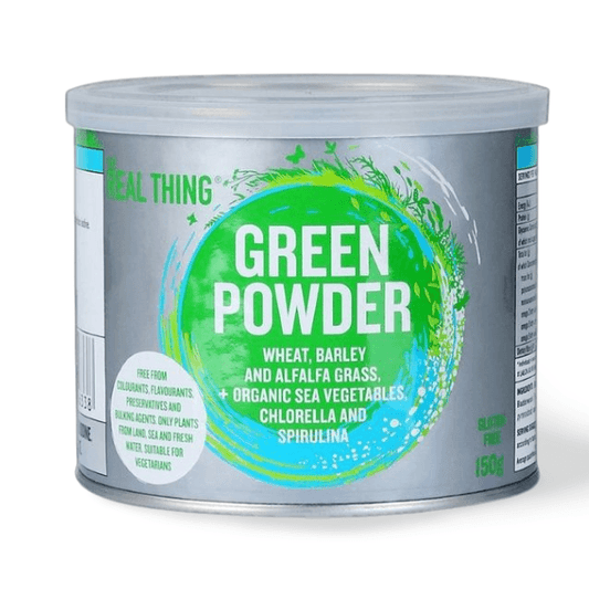 The Real Thing Green Powder contains Organic kelp (Laminaria digitata) Organic rockweed Organic dulse Organic bladderwrack Organic sea lettuce Organic laver Wild-harvested nori as is an essential for your best body. Order from The Good Stuff Health Shop near me.