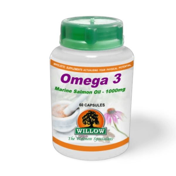 WILLOW Omega 3 Marine Salmon Oil 1000mg – supports heart, brain, joints and immune system with essential omega-3 fatty acids.
