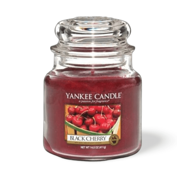 YANKEE Classic Candle Black Cherry large jar with sweet ripe cherry, almond and cinnamon fragrance in glass jar