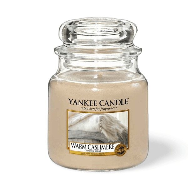 YANKEE Classic Candle - Warm Cashmere with creamy sandalwood, musk and patchouli in a long-lasting wax blend for soft, cosy ambience