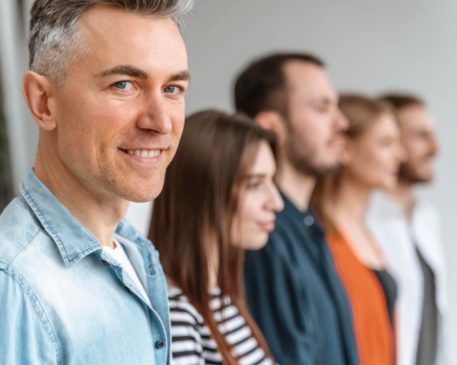 Focus and Concentration - The Good Stuff – confident man in line, sharp focus concept for brain support.