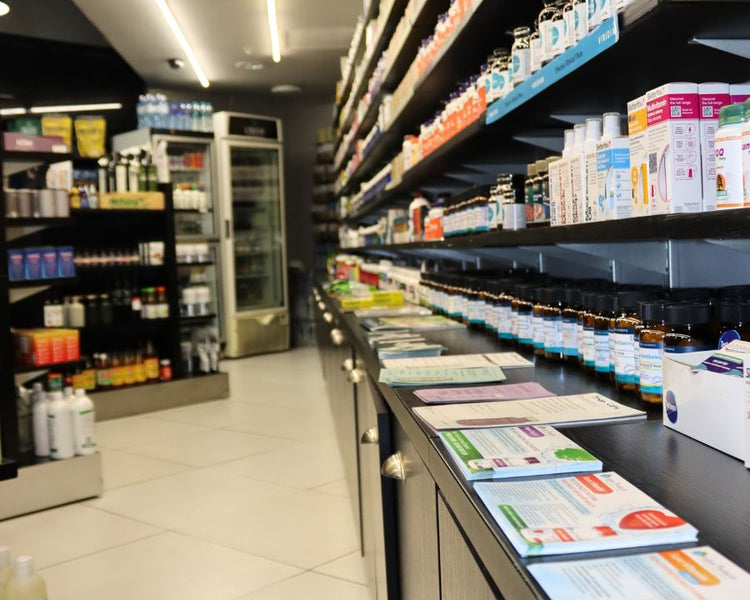 Health Shop Online – The Good Stuff Claremont store shelves stocked with vitamins, supplements, and natural health products