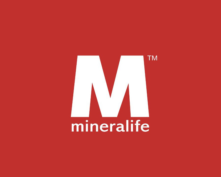 Mineralife logo — bold white “M” with “mineralife” wordmark on a red background.