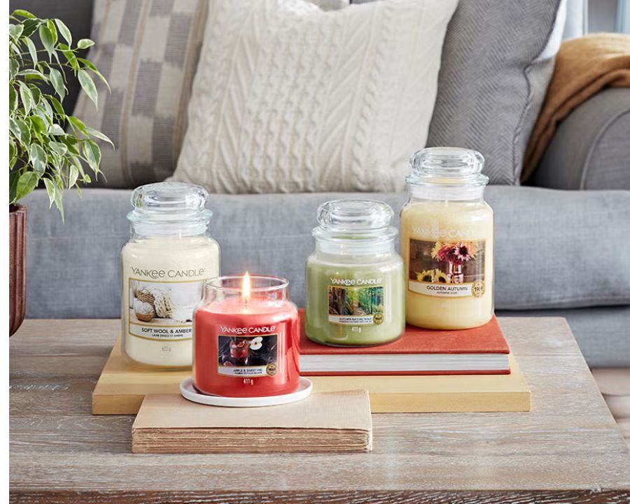 Yankee Candle scented candles including Apple & Sweet Fig, Golden Autumn, Soft Wool & Amber – The Good Stuff home fragrance range