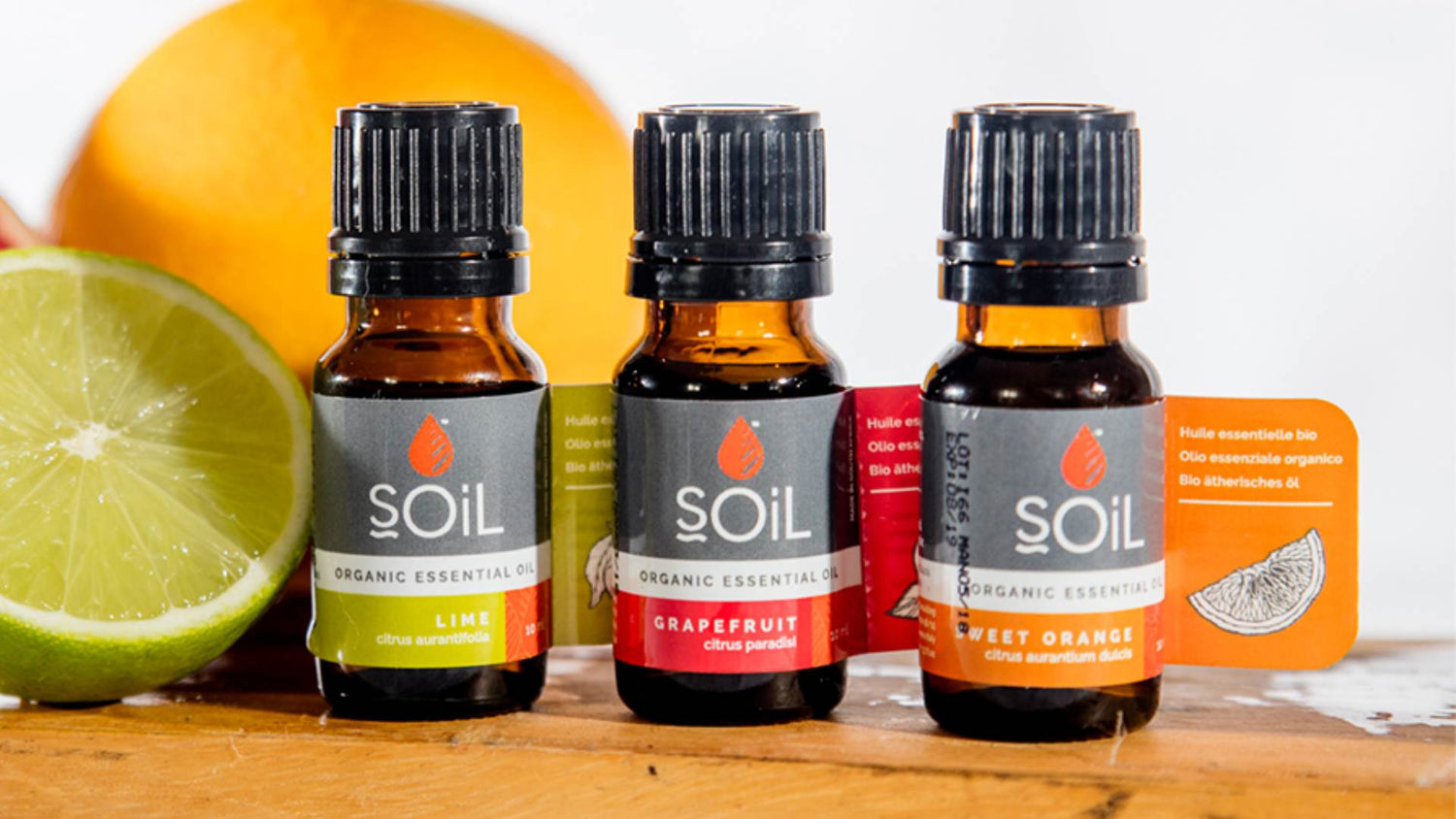 SOiL Organic Essential Oils – lime, grapefruit, and sweet orange essential oils for natural wellness by The Good Stuff.