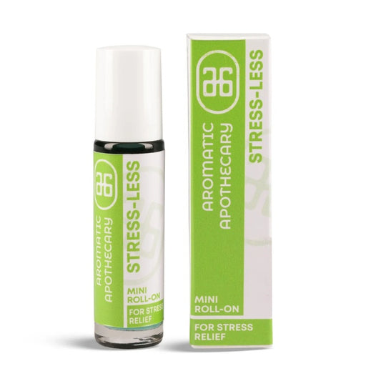 Aromatic Apothecary Stress-Less Relaxer Mini Roll-On – Soothing essential oil blend for stress relief and relaxation, available at The Good Stuff.