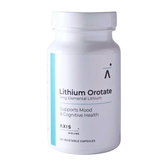 AXIS Lithium Orotate provides low dose lithium for mood balance, emotional calm, stress resilience and cognitive wellness support.
