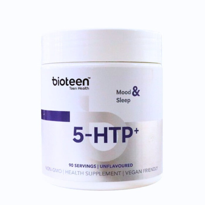 BIOTEEN 5-HTP PLUS – vegan powder with Griffonia 5-HTP, B6 & Vitamin C to support mood balance, calm, and restful sleep naturally.