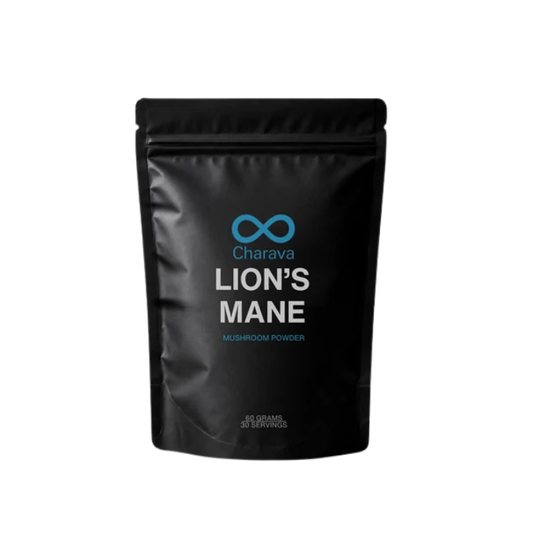 CHARAVA Lion's Mane mushroom powder for natural cognitive support, memory, focus, mental clarity, nerve health and daily brain wellness.