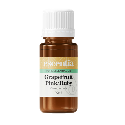 Escentia Grapefruit Pink/Ruby Essential Oil – A refreshing, citrus-scented oil that energises, uplifts moods, and supports detoxification, 10ml bottle.