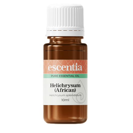 Escentia Helichrysum (African) Essential Oil – A healing oil known for its anti-inflammatory, regenerative, and skin-soothing properties, 10ml bottle.