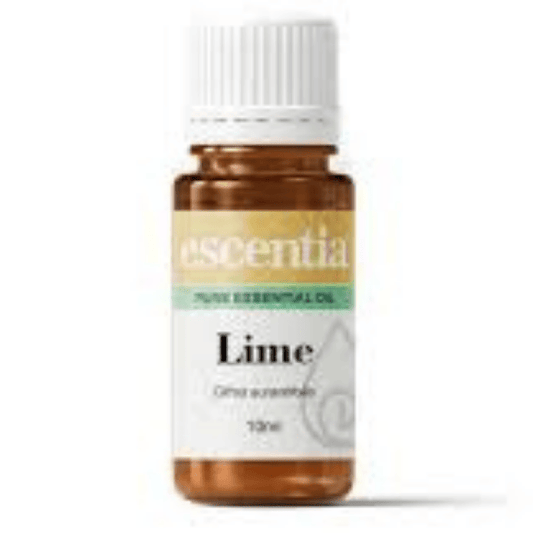 Escentia Lime Essential Oil – A zesty, refreshing citrus oil known for uplifting moods, cleansing, and energising properties, 10ml bottle.