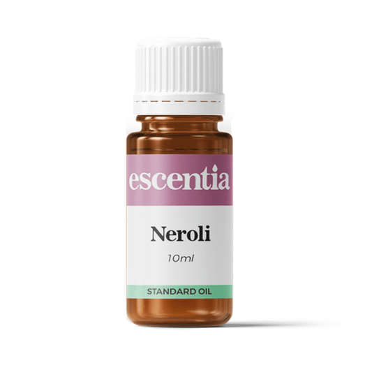 Escentia Neroli Essential Oil – A luxurious floral oil known for soothing stress, rejuvenating skin, and promoting relaxation, 10ml bottle.