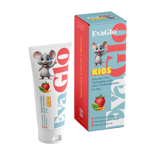 EVAGLO Kids Strawberry Toothpaste – clean nano-hydroxyapatite formula for enamel repair, cavity prevention, and safe everyday brushing.