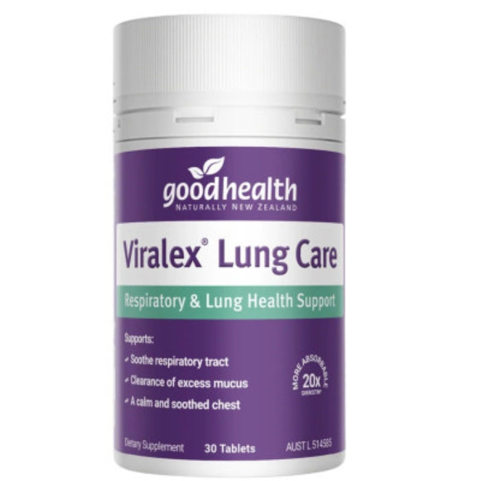 Good Health Viralex Lung Care lung health supplement with quercetin and botanicals for respiratory comfort and natural immune support.
