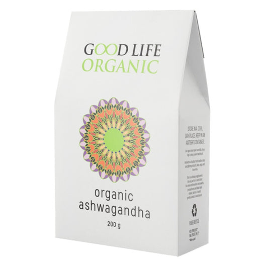 Good Life Organic Ashwagandha Powder, 200g, premium organic adaptogen for stress relief and overall wellbeing.